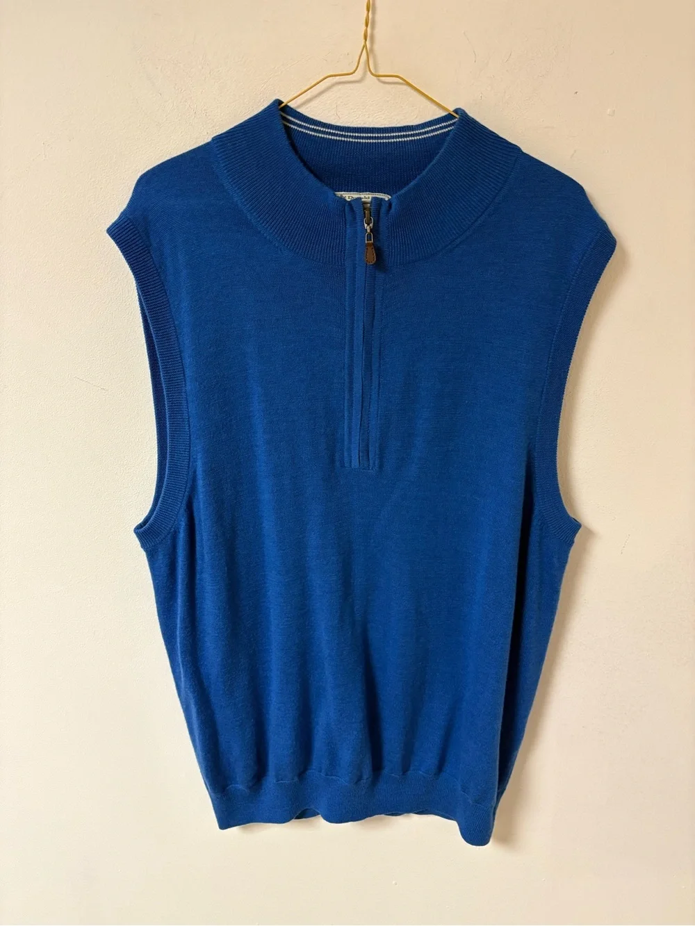 Donald Ross “Golf” Royal Blue Sleeveless Zip-Neck Sweater Vest Large